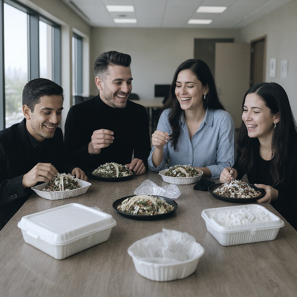 COMIENDO TACOS DESTACADOS EN LA OFICINA